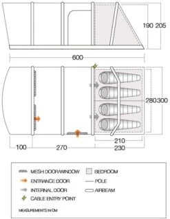 Vango Aether Air 450XL Opblaasbare Tent - 4 Persoons -Camping Avontuur 1900 1514 aether air 450xl floorplan 01