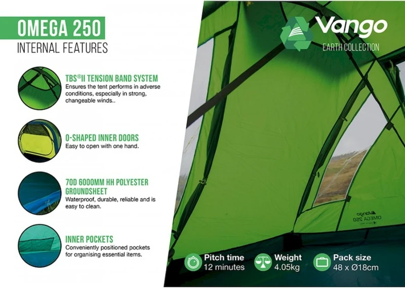 Vango Omega 250 Tunneltent - 2 Persoons - Groen 8 Vango Omega 250 Tunneltent - 2 Persoons - Groen - Afbeelding 8
