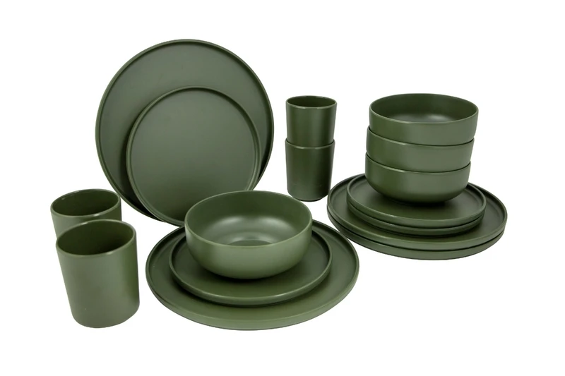 Bo-Camp Patom Melamine Serviesset - 16-delig - Groen 1 Bo-Camp Patom Melamine Serviesset - 16-delig - Groen